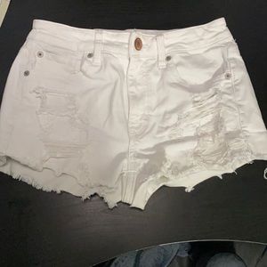American Eagle ripped white jean shorts